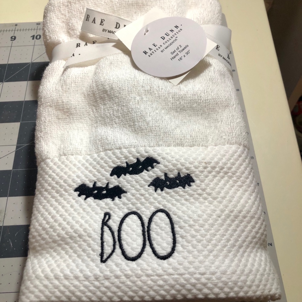 Rae Dunn Boo Bat towels. Set of 2. New.